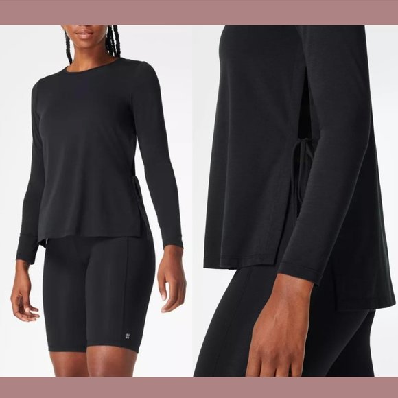 NWT $68 Sweaty Betty [ Small 4-6 ] Long-Sleeve Side-Tie‎ Yoga Top in Black - Picture 2 of 13